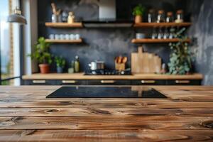 AI generated Wooden Table With Stove Top Oven photo