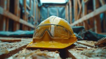 AI generated Hard Hat and Goggles at Construction Site photo