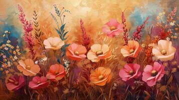 AI generated Vibrant Flowers in a Field Painting photo