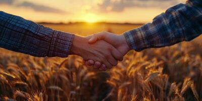 AI generated Two People Holding Hands in a Wheat Field photo