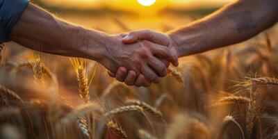 AI generated Two People Holding Hands in a Wheat Field photo