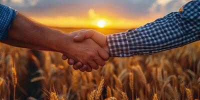 AI generated Two People Holding Hands in a Wheat Field photo