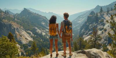 AI generated Hiking Couple in Mountain Landscape photo