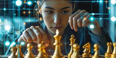 AI generated Woman Strategically Engaged in Chess Game photo