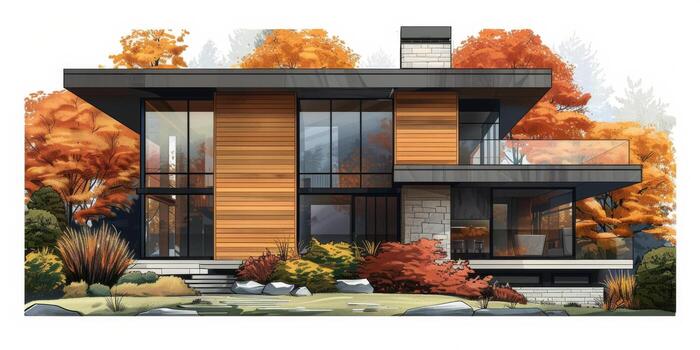 AI generated Large White Building With Pool photo