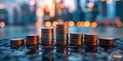 AI generated Stack of Gold Coins on Table photo