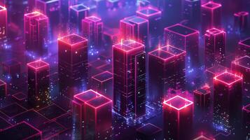 AI generated Vibrant Cityscape With Illuminated Buildings photo