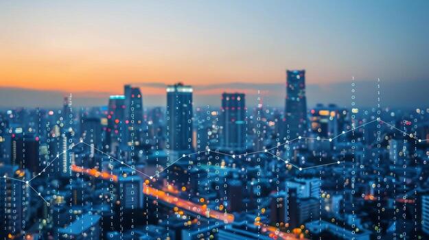 AI generated Vibrant Cityscape With Illuminated Buildings photo