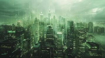 AI generated Green Cityscape With Tall Buildings photo