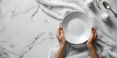 AI generated Person Holding Paper Plate on Table photo