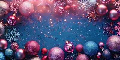 AI generated Group of Christmas Balls and Snowflakes on Blue Background photo