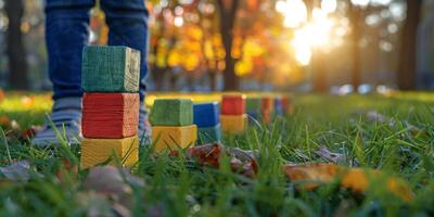 AI generated Person Playing With Blocks in Grass photo