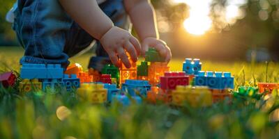 AI generated Person Playing With Blocks in Grass photo