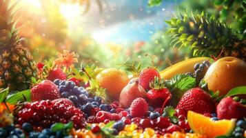 AI generated Plate of Assorted Fruit on Table photo