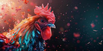 AI generated Rooster Perched on Tree Branch Painting photo