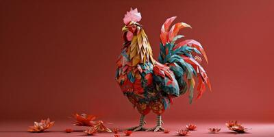 AI generated Rooster Perched on Tree Branch Painting photo