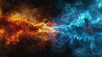 AI generated Fire and Blue Flames on Black Background photo