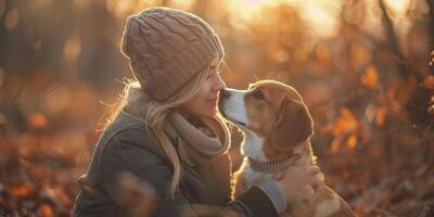 AI generated Woman Sitting on Hill With Dog photo