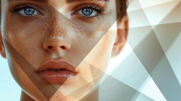 AI generated Womans Face With Grid Overlay photo