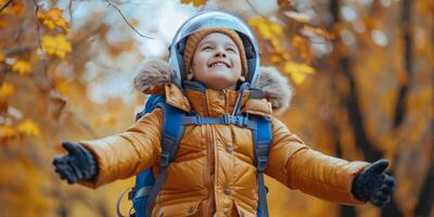 AI generated Young Boy in Yellow Jacket and Hat photo