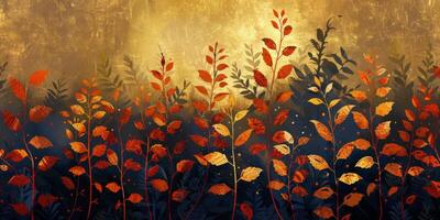 AI generated Red and Yellow Leaves Painting on Black Background photo