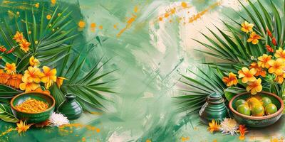 AI generated Flowers and Fruit in a Bowl photo