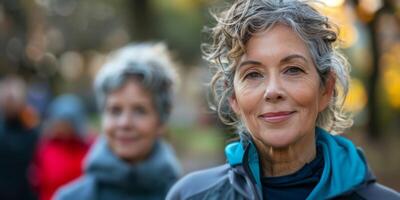 AI generated Group of Older Women Practicing Yoga Outdoors photo