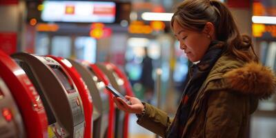 AI generated Woman Standing in Front of Vending Machine photo