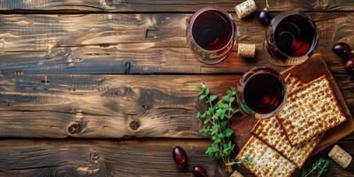 AI generated Wooden Table With Crackers and Herbs photo