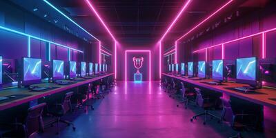 AI generated Room Filled With Multiple Computer Monitors photo