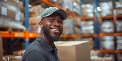 AI generated Man Wearing Hard Hat in Warehouse photo