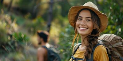 AI generated Man and Woman Walking Through Jungle photo