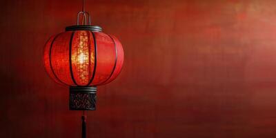 AI generated Red Chinese Lantern Hanging on Wall photo