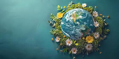 AI generated Earth Surrounded by Flowers photo