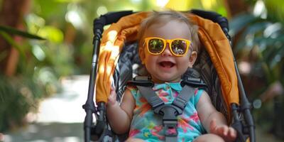 AI generated Baby Wearing Sunglasses in Stroller photo