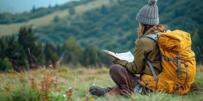 AI generated Young Girl Reading Book in Dandelion Field photo