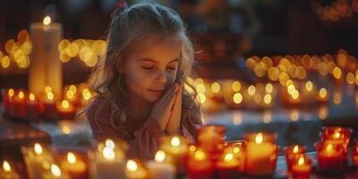 AI generated Young Girl Sitting Among Several Candles photo