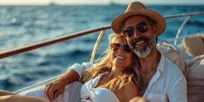 AI generated Man and Woman Sitting on Boat photo