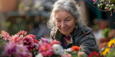 AI generated Older Woman Wearing Hat in Garden photo