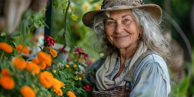 AI generated Smiling Older Woman in Garden photo