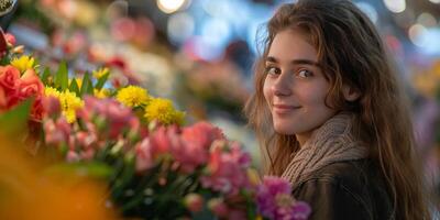 AI generated Woman Standing Near Bunch of Flowers photo