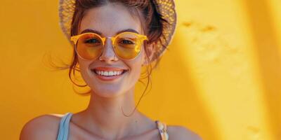 AI generated Woman in Yellow Sunglasses and Hat photo