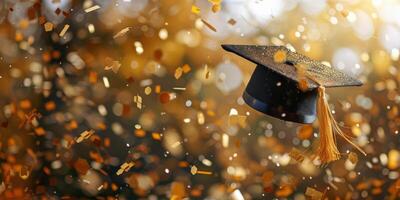 ai generado graduación gorra en el lluvia foto