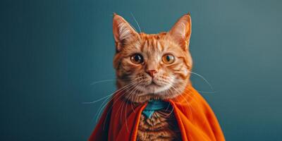 AI generated Cat in Red Cape and Blue Collar photo
