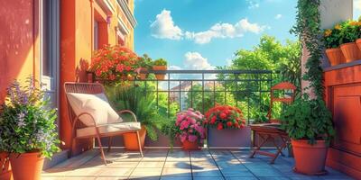 AI generated Two Potted Plants on Wooden Deck photo