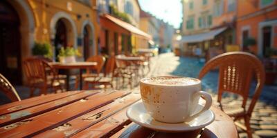 AI generated Coffee Cup on Wooden Table photo