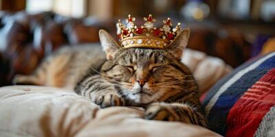 AI generated Royal Cat Relaxing on Couch photo
