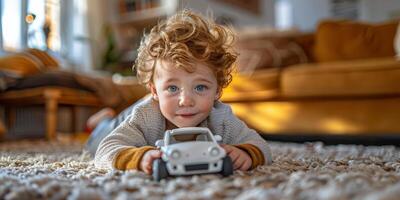 AI generated Little Boy Playing With Toy Car photo