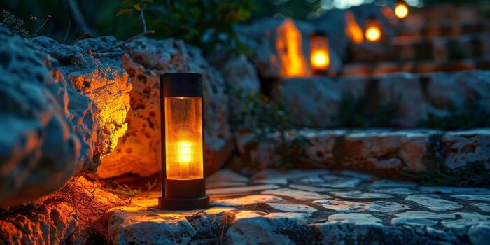 AI generated Illuminated Stone Steps photo