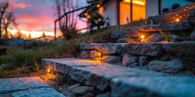 AI generated Illuminated Stone Steps photo